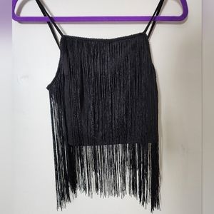Boho black tassle crop tank top S